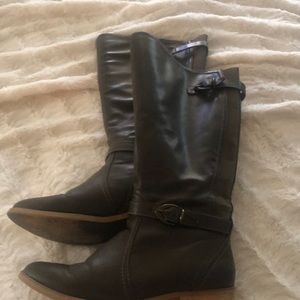 Tall taupe boot/vegan leather